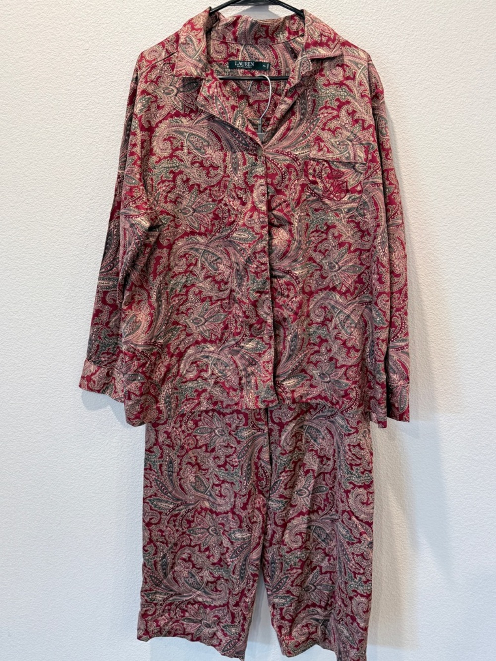 Lauren Ralph Lauren Paisley Pajama Set XL Old Money Dark Academia Luxe Lounge